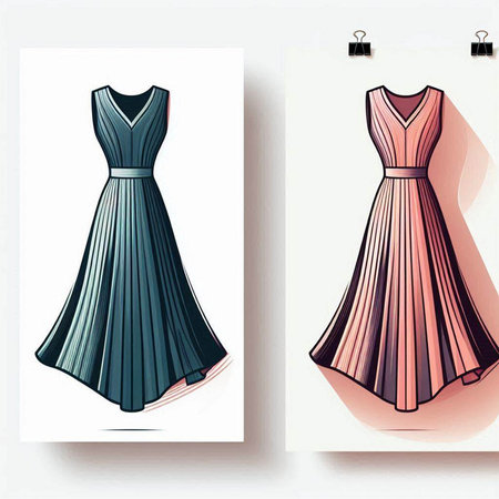 Fashionable women's dresses on hangers. Vector illustration.のイラスト素材