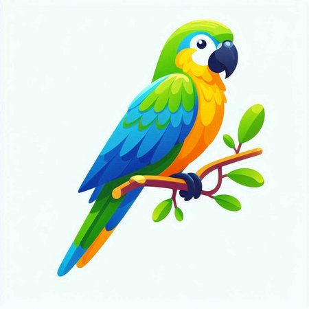 Colorful parrot on a branch. Vector illustration in cartoon styleのイラスト素材