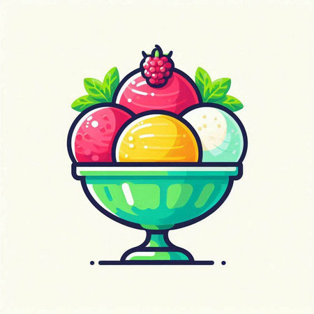 Fruit ice cream in a bowl. Vector illustration in cartoon style.のイラスト素材
