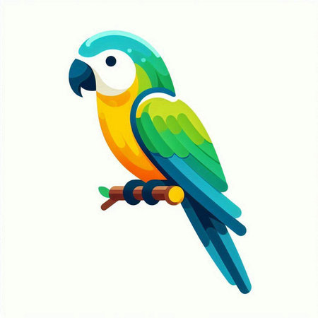 Cute parrot isolated on white background. Colorful vector illustration.のイラスト素材