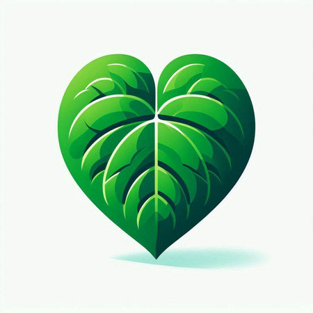 Illustration of green leaf in the shape of a heart on a white backgroundのイラスト素材