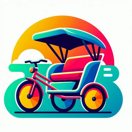 Tricycle icon in flat style. Vector illustration of tricycle.のイラスト素材