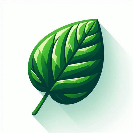 Green leaf with long shadow on white background. Vector illustration. Eps 10.のイラスト素材