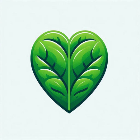Logo green leaf in heart shape. Vector illustration isolated on white background.のイラスト素材