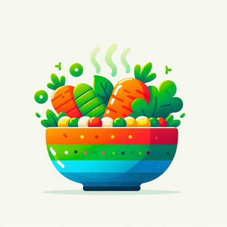 Vegetable salad in a bowl. Vector illustration for your designのイラスト素材