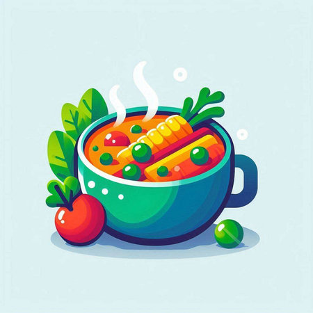 Vegetable soup in a bowl. Vector illustration in flat style.のイラスト素材