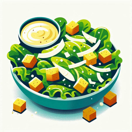 Illustration of a bowl of salad with cheese and mayonnaiseのイラスト素材