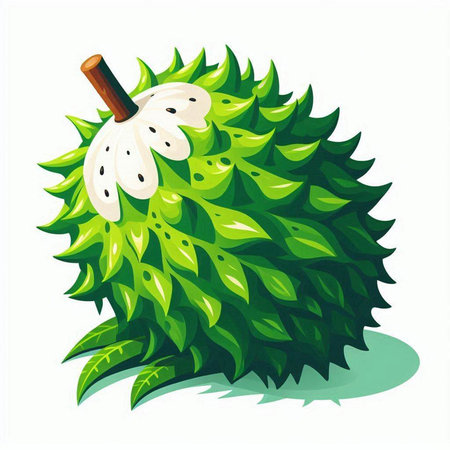 Illustration of an isolated green prickly fruit on a white backgroundのイラスト素材