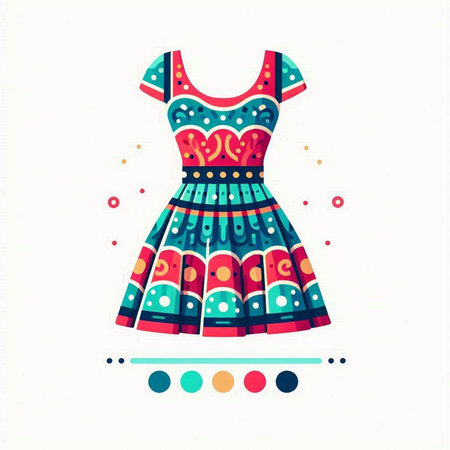 Fashionable dress. Hand drawn vector illustration. Colorful background.のイラスト素材