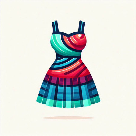 vector illustration of a woman's dress with multicolored stripes.のイラスト素材