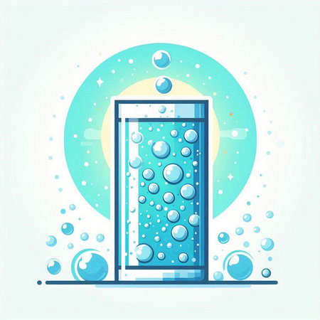 Glass of water with bubbles. Vector illustration in a flat style.のイラスト素材