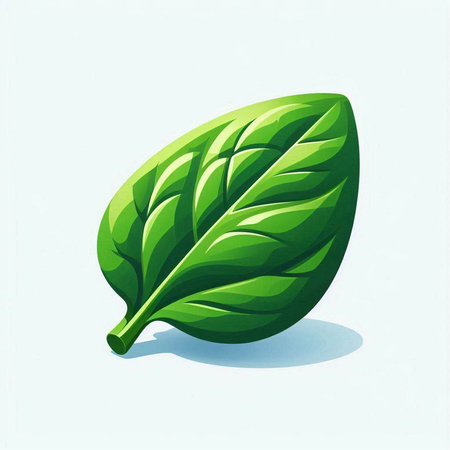 Illustration of a fresh green basil leaf on a white background.のイラスト素材