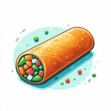 Illustration of a roll of oriental burrito on a white backgroundのイラスト素材