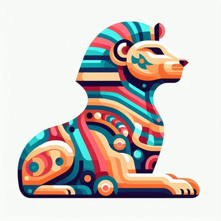 Colorful vector illustration of a bear with abstract patterns on the skinのイラスト素材