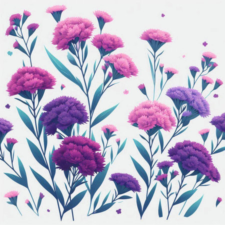Seamless pattern with purple flowers and leaves. Vector illustration.のイラスト素材