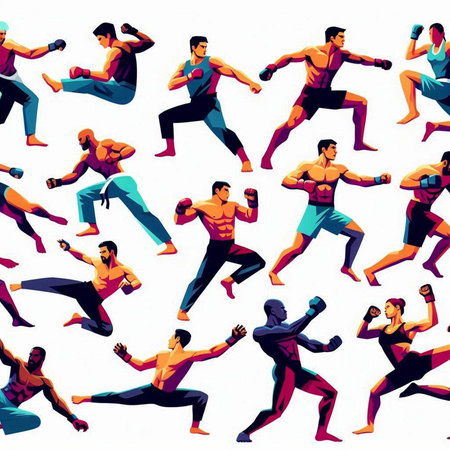 Seamless pattern with karate fighters. Vector illustration for your designのイラスト素材
