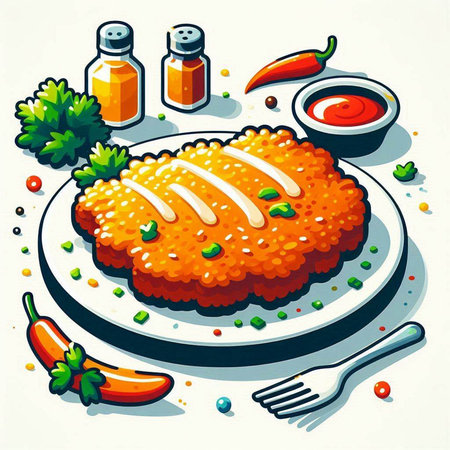Illustration of chicken schnitzel on a white background.のイラスト素材