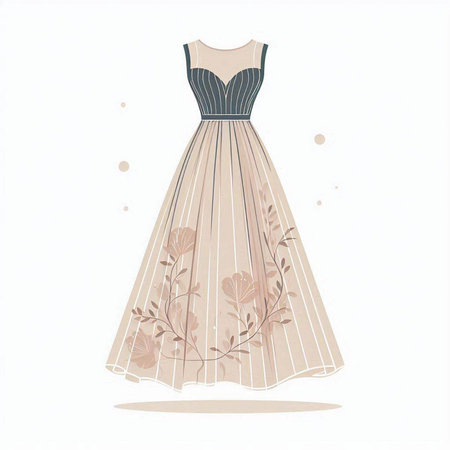 wedding dress with floral pattern, vector illustration on white backgroundのイラスト素材