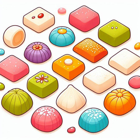 Illustration of a lot of colorful candies on a white backgroundのイラスト素材
