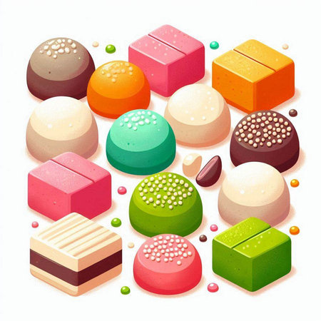 Illustration of a set of colorful candies on a white backgroundのイラスト素材
