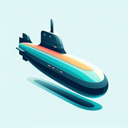 Submarine on blue background. Vector illustration of a cartoon submarine.のイラスト素材