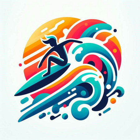Surfer on the surfboard. Vector illustration. Colorful abstract background.のイラスト素材