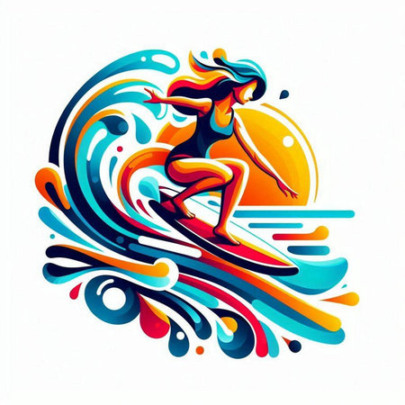 Beautiful surfer girl on a surfboard. Vector illustration.のイラスト素材