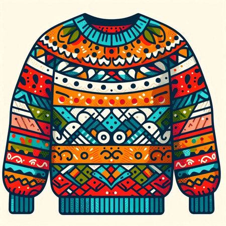 Vector illustration of a knitted sweater with ornaments in ethnic style.のイラスト素材
