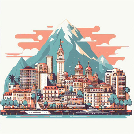 Cityscape of the city of Sochi, Russia. Vector illustration.のイラスト素材