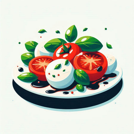 Tomato salad with mozzarella and basil. Vector illustration.のイラスト素材