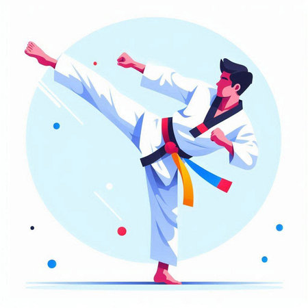 Taekwondo. Man in kimono. Vector illustrationのイラスト素材