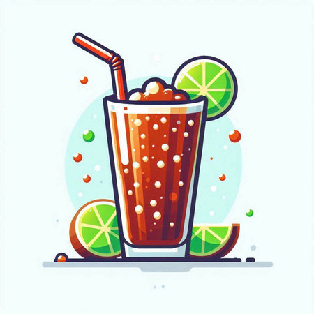 Cocktail with lime and straw in flat style. Vector illustration.のイラスト素材