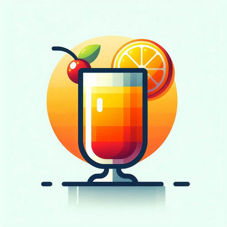 Cocktail with orange and cherry. Vector illustration in flat style.のイラスト素材