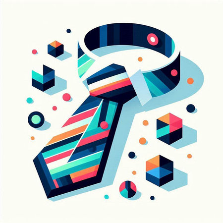 Vector illustration of a tie on a white background with colorful geometric elementsのイラスト素材