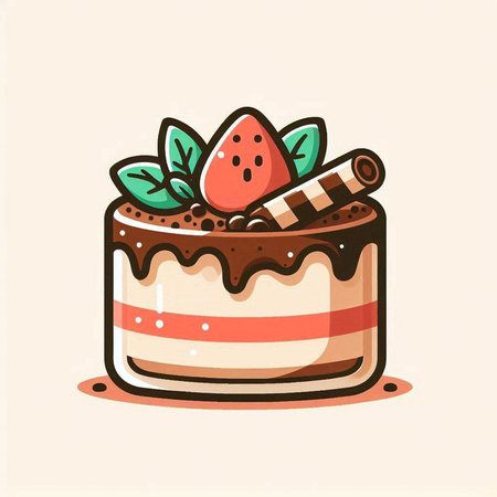 Strawberry cake, vector illustration. Hand drawn cartoon style.のイラスト素材