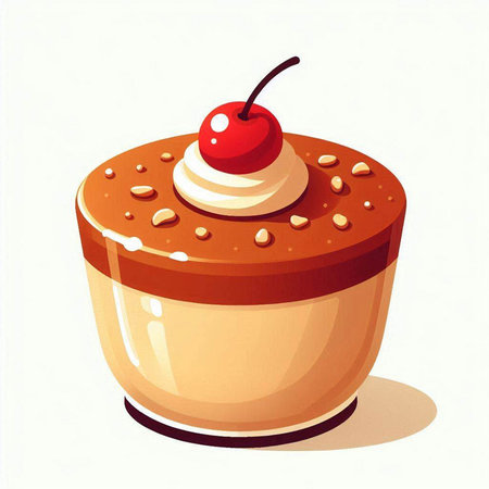 Illustration of a cake with cream and cherry on a white backgroundのイラスト素材