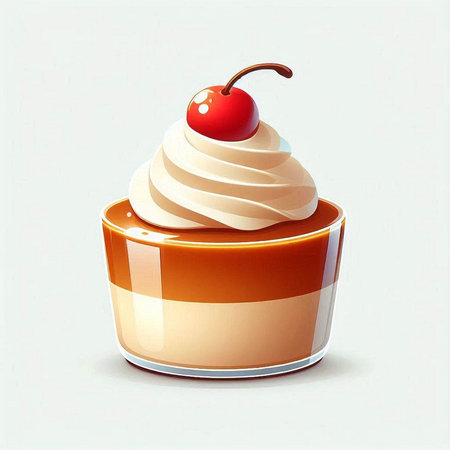 Cupcake with cream and cherry on a white background. Vector illustration.のイラスト素材