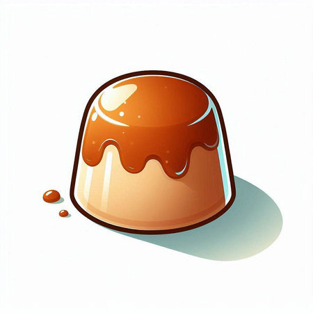Illustration of a chocolate pudding with caramel on a white background.のイラスト素材