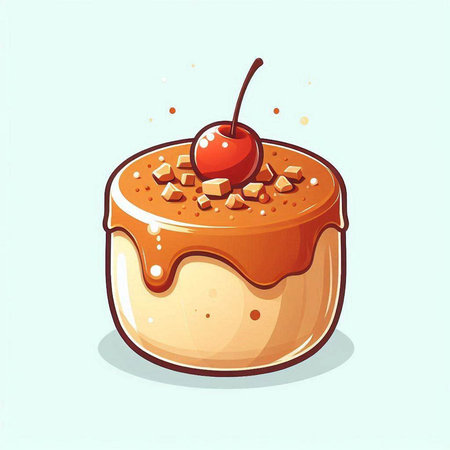 Coffee cake with cream and cherry on top. Vector illustration.のイラスト素材