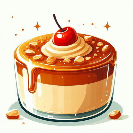 Cake with cream, cherries and nuts. Vector illustration.のイラスト素材