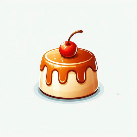 Cake with cherry on top. Vector illustration of a sweet dessert.のイラスト素材