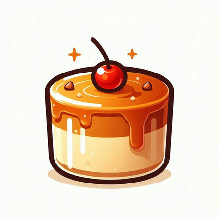 Cake with cream and cherry on a white background. Vector illustrationのイラスト素材