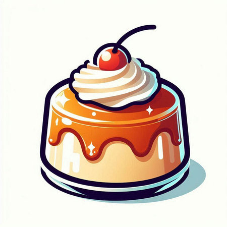 Cake with cream and cherry on a white background. Vector illustration.のイラスト素材