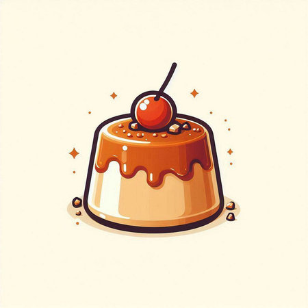 Cake with cream and cherry on a white background. Vector illustration.のイラスト素材