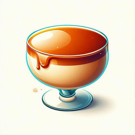 Illustration of a glass cup with caramel sauce on a white backgroundのイラスト素材