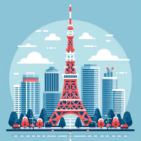 Eiffel tower in Paris, France. Flat style vector illustration.のイラスト素材