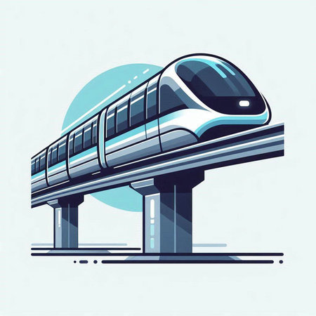 High speed train on the road. Vector illustration, flat design.のイラスト素材