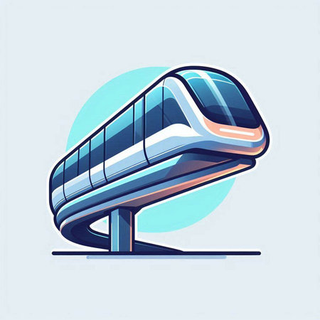 Modern tram, vector illustration in flat style isolated on blue background.のイラスト素材