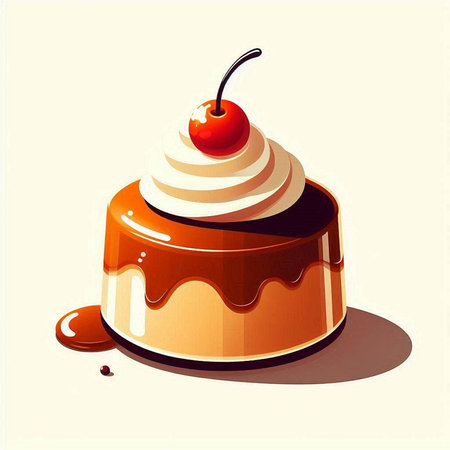 Illustration of a cake with cream and cherry on a white backgroundのイラスト素材