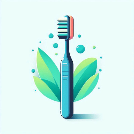 Toothbrush with toothpaste and green leaves. Vector illustration.のイラスト素材